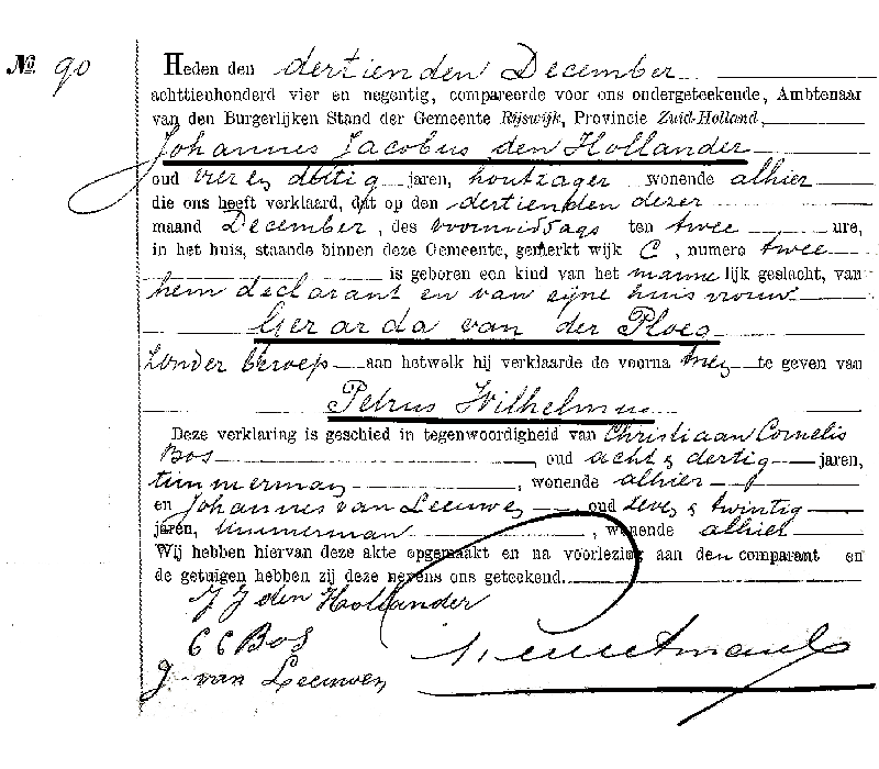 18941213 geb akte 90 Petrus W zv JJ d Hollander G vd Ploeg